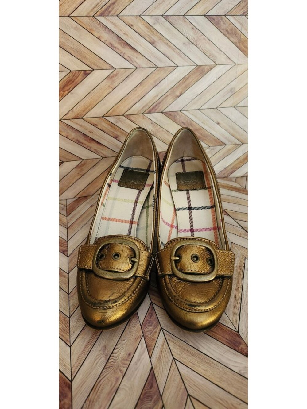 Women Coach Hillory Metallic Bronze/Gold Leather Stacked Heel Pump Shoe Size 9.5